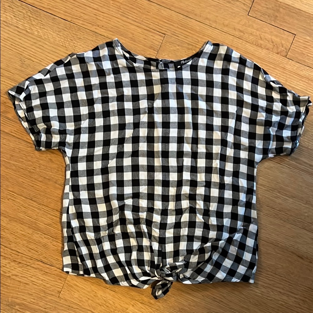 Madewell Gingham Tie-Front Top in Black and White